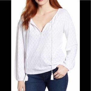 Carlson Pointelle Peasant top NWT size M in white